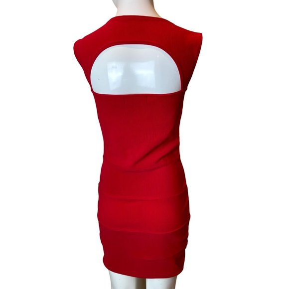Boohoo Women Bodycon Bandage Dress Back Hole Square Neck Red Size 6 - Picture 2 of 7
